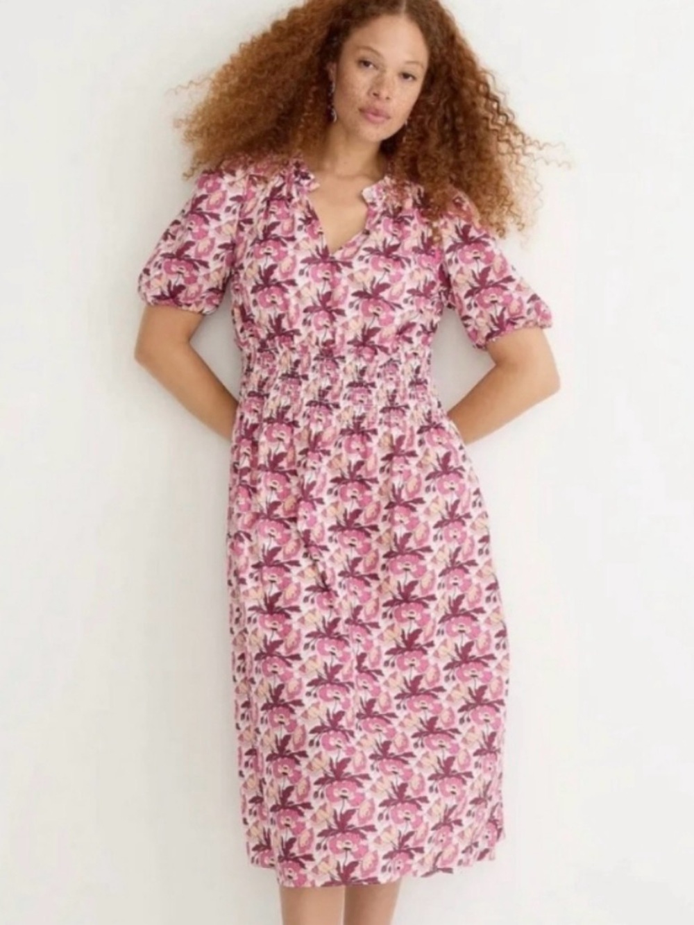 J Crew Liberty Collection Butterfield Poppy Smocked Midi Dress